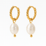 Load image into Gallery viewer, Twist pearl hoops