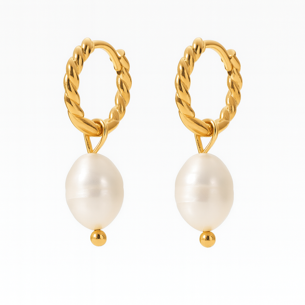 Twist pearl hoops